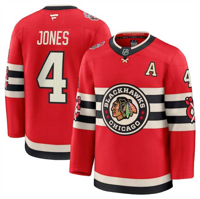 Mens Chicago Blackhawks #4 Seth Jones Red 2024-25 Winter Classic Stitched Hockey Jersey Dzhi->chicago blackhawks->NHL Jersey